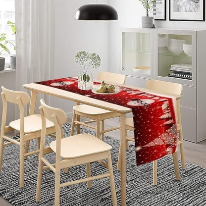 Merry Christmas Table Runner Red Snowflakes ,Xmas Ball Ornaments Snow Red Table Runners for Dinning Table,Snowflake Sparkle Kitchen Decor,Holiday Dinner Decoration-13x108 Inch
