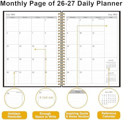 Daily Planner 2026-2027 - July 2026 to June 2027, 7" x 10", Black