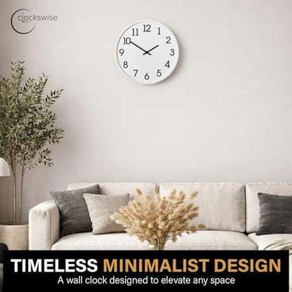 Clockswise 11" Modern Minimalist Round Wall Clock Black Arabic Numerals White Dial Analog Display Step Movement Mechanism Easy-to-Read Timepiece for Living Room Kitchen Office or Bedroom Wall Decor