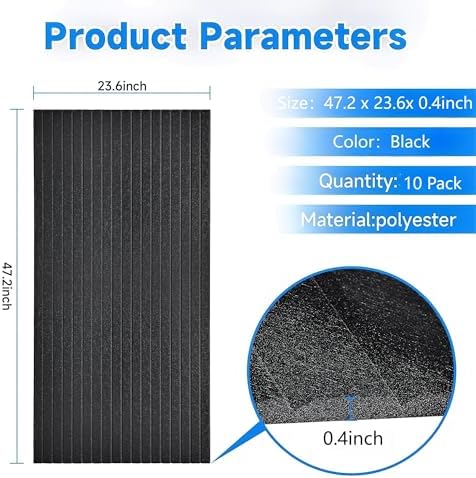 Large Acoustic Panels for Wall Sound Proof Sound Dampening Panels for Wall and Ceilings Decor 47.2 x 23.6 x 0.4 Inch Polyester Fiber Noise Absorb Panels for Bedroom Home Studio Office (Black, 5 Pack)
