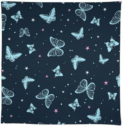 Blue Butterfly Tablecloth, Cartoon Colorful Butterfly Pink Starry Sky Star Print Tablecloth for Camping Indoor Outdoor Decor 55x75in