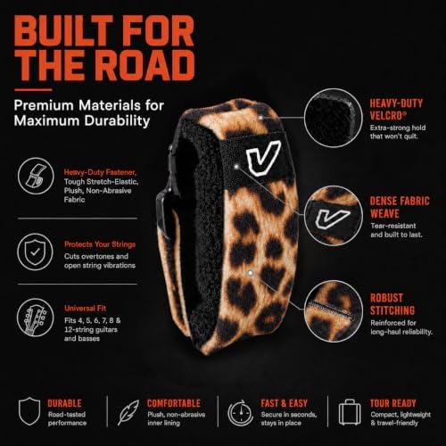 Gruv Gear Fret Wrap & Guitar Mute, Fretwrap for Acoustic, Electric & Bass | String Dampener Recording, Tapping & Practice Accessory (1 Pack, Small Leopard, Fits 4 String Bass, 6 String Guitar)