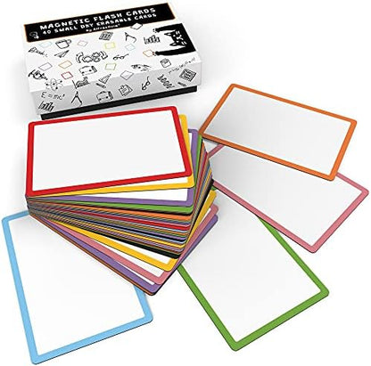 Attractivia Dry Erase Magnetic Labels 2.8 x 1.8 in, Color Borders, Small Dry Erase Magnets, 40-Pack, White Erasable Write-On All-Purpose Labels, for Office, Education, Home, Whiteboard