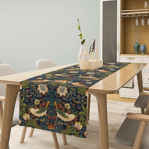 William Morris Strawberry Thief Floral Botanical Art Table Runner Vintage Flowers Table Runner for Dining Table Decor 13 x 60 Inch