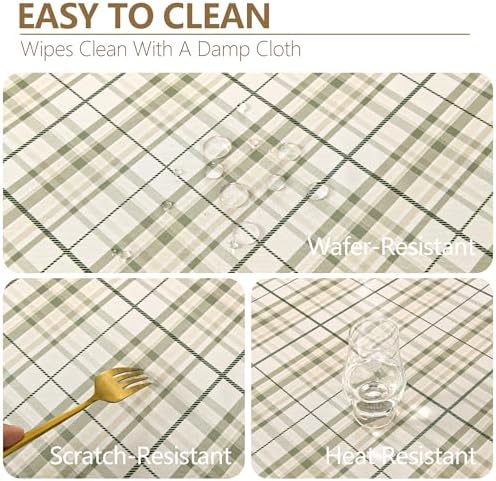 DWCN Checkered Tablecloth, 54 x 80 Inch, Rectangular, Sage Green and White