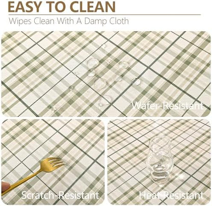 DWCN Checkered Tablecloth, 54 x 80 Inch, Rectangular, Sage Green and White