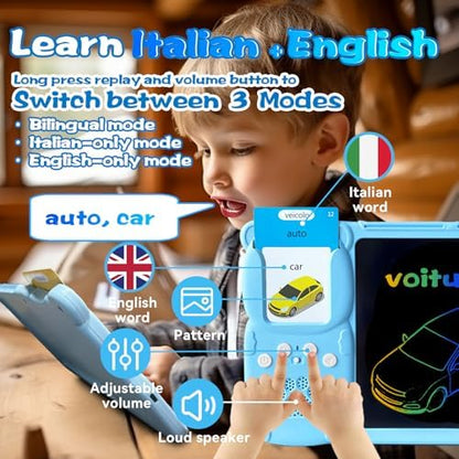 Talking Flash Cards with Writing Tablet - Italian English, Blue
