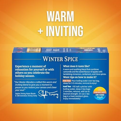 Twinings Winter Spice Herbal Tea Individually Wrapped, 20 Count (Pack of 1), Camomile, Apple, Cinnamon, & Clove, Naturally Caffeine-Free, Enjoy Hot or Iced, 20 Teabags