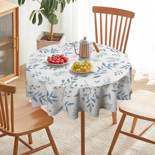 Blue Leaves Tablecloth, Summer Light Blue White Grey Leaves Fern Forest Herbs Plants Print Table Cloth for Indoor Outdoor Dining Table Party Picnic Decor, 60x60in