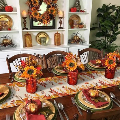 Fall Pumpkin Table Runner Dresser Scarf 16 x 72 Inch Harvest Orange Maple Leaves Table Runners Non-Slip Heat Resistant Kitchen Dining Table Decor for Autumn Thanksgiving Holidays Indoor Outdoor