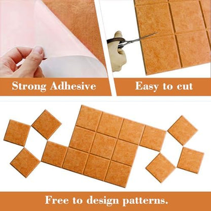 6 Packs Cork Board Felt Board Tiles, Bulletin Board 12"X12" with 30 Push Pins, Felt Board for Home Kitchen Office Decor, Self-Adhesive Corkboard Tiles for Walls School Message Display Board-Orange-2