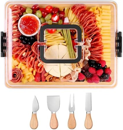 CAWIU Portable Charcuterie Board with Lid, Travel Cheese Board & Snack Tray