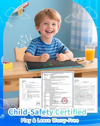 Rechargeable LCD Writing Tablet for Kids, 16 Inch Colorful Drawing Tablet, Educational Toddler Drawing Pad, Reusable Learning Toys for Kids (Ages 3-8), Ideal Gift for Christmas Birthday (Blue)