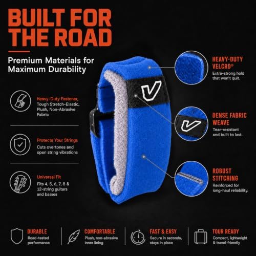 Gruv Gear Fret Wrap & Guitar Mute, Fretwrap for Acoustic, Electric & Bass | String Dampener Recording, Tapping & Practice Accessory (1 Pack, Medium Blue, Fits 5 String Bass, 7 String Guitar)