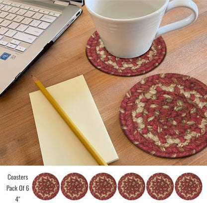 Homespice Apple Pie Braided Coasters for Country Decor, Round 4" Set of 6