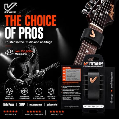 Gruv Gear Fret Wrap & Guitar Mute, Fretwrap for Acoustic, Electric & Bass | String Dampener Recording, Tapping & Practice Accessory (1 Pack, Medium Black and Bronze, Fits 5 String Bass, 7 String