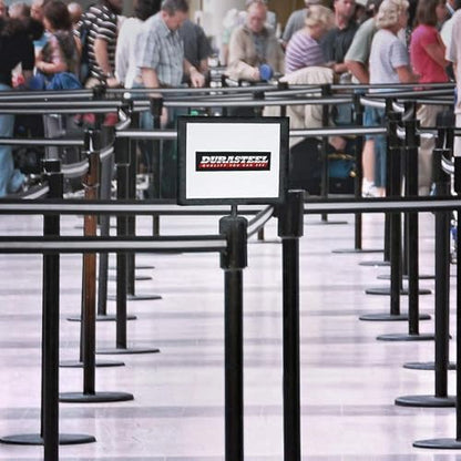 DuraSteel Stanchion Sign Holder 8.5" x 11" Paper Size - Double Sided Landscape Display w/Plexiglass Cover - Black Stanchions Crowd Control Metal Outdoor Sign Holder Stand, NOT Fit US Weight Stantions