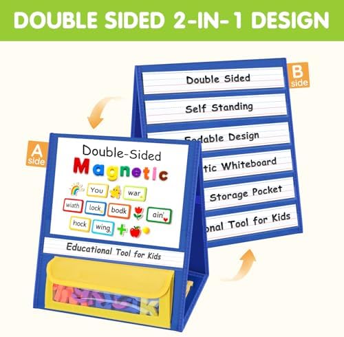 EAMAY Magnetic Desktop Tabletop Stands Pocket Chart Foldable Small Dry Erase Board Classroom Tool for Kids Education (12W*15L, Magnetic) (Pack of 3)