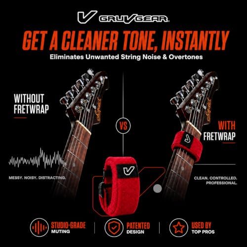 Gruv Gear Fret Wrap & Guitar Mute, Fretwrap for Acoustic, Electric & Bass | String Dampener Recording, Tapping & Practice Accessory (1 Pack, Small Red, Fits 4 String Bass, 6 String Guitar)
