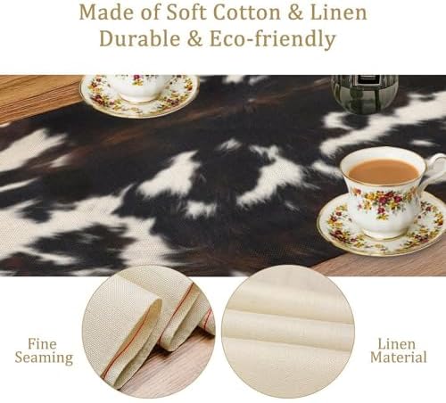 Cow Print Table Runner, Black White Cowhide Print Western Style Table Runner Country Farmhouse Cottage Cow Patten Table Decoration for Home Kitchen Dining, 13x60 Inch