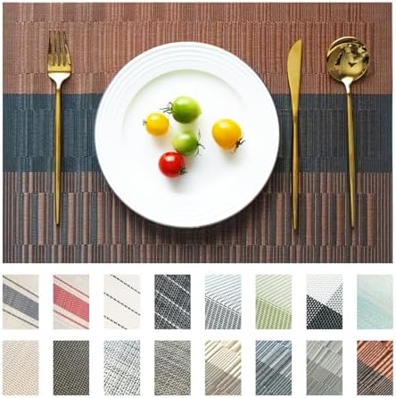 Placemats Set of 8 Vinyl/Plastic Woven Place Mats for Kitchen Table Indoor/Outdoor Washable Placemat Wipeable Dining Table Mats (Ombre Brown Black,8)