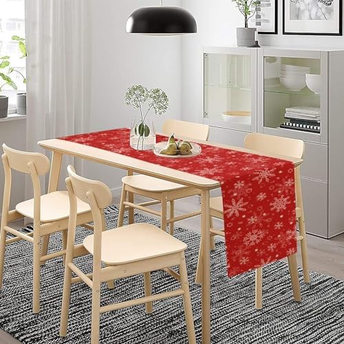 Red Snowflakes Christmas Table Runner, Seasonal Winter Holiday Kitchen Dining Table Decoration for Home Party Decor 13x108 Inch