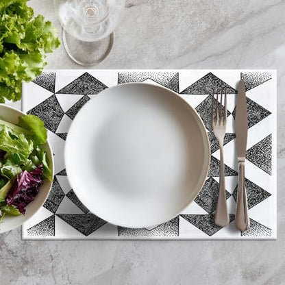 Batmerry Houndstooth Black White Linen Placemats Set of 6, Plaid Abstract Fashion Geometric Washable Table Mats for Kitchen Table Thickened Heat Insulation Dining Set Indoor Outdoor 12X18 in