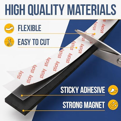 Kraftex Magnetic Tape: 10ft x 1/2" Magnetic strips with Adhesive Backing. Sticky, Flat Magnets for Crafts, Magnet labels & Stickers. Magnets with Adhesive Backing are Great for Home, School and Office