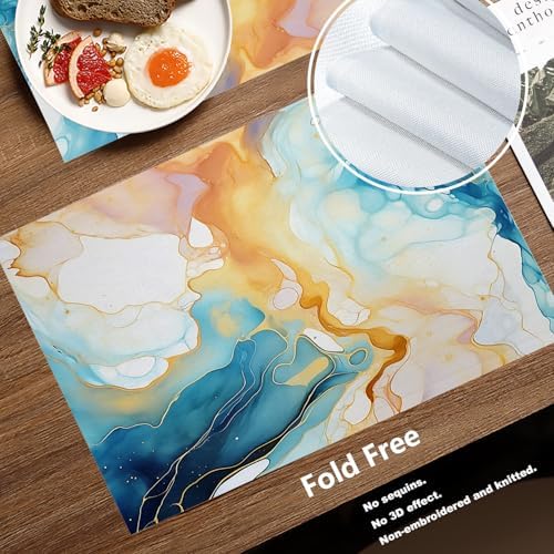 Batmerry Fluid Art with Flowing Lines Placemats, Abstract Colorful Washable Linen Table Mats for Kitchen Table Double Insulation Decor Dining Set Indoor Outdoor 12X18 in Set of 4