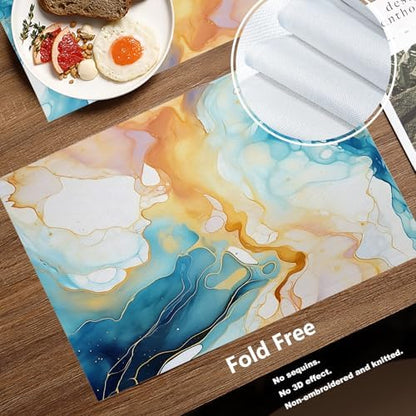 Batmerry Fluid Art with Flowing Lines Placemats, Abstract Colorful Washable Linen Table Mats for Kitchen Table Double Insulation Decor Dining Set Indoor Outdoor 12X18 in Set of 4