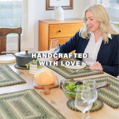 Homespice Pinecone Braided Placemats for Rustic Decor, Rect 13x19 Set of 4