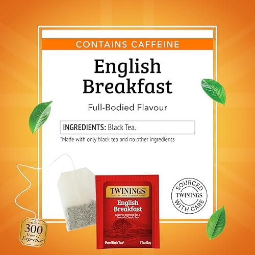 Twinings English Breakfast Black Tea Individually Wrapped Bags, 20 Count (Pack of 6), Flavourful, Robust, Caffeinated, Enjoy Hot or Iced, 120 Teabags