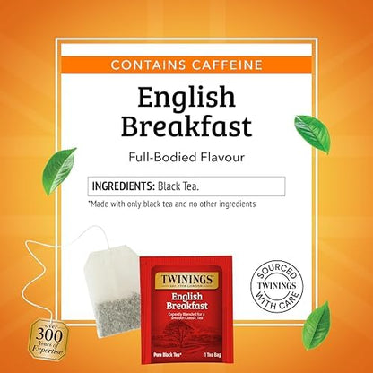 Twinings English Breakfast Black Tea Individually Wrapped Bags, 20 Count (Pack of 6), Flavourful, Robust, Caffeinated, Enjoy Hot or Iced, 120 Teabags