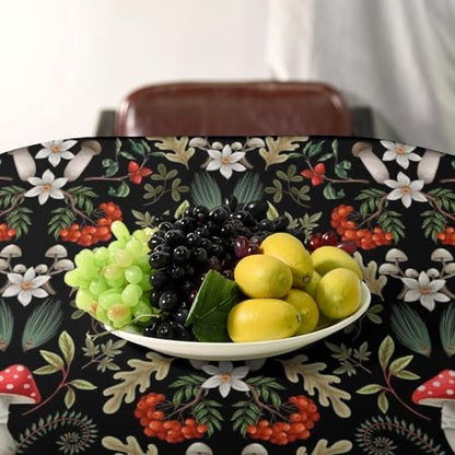 Autumn Mushroom Tablecloth, Rustic Vintage Farmhouse Mushrooms Fern Berries Leaves Botanical Print Table Cover for Outdoor Party Picnic Kitchen Dinning Table Decor 55x75in
