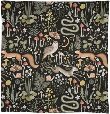 Retro Forest Curtains, Fairy Tale Woodland Wild Animals Moths Owl Snake Cartoon Flowers Mushroom Farmhouse Holiday Tablecloths for Home Kitchen Party Dinner Decor 55x55in