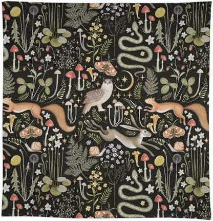 Retro Forest Curtains, Fairy Tale Woodland Wild Animals Moths Owl Snake Cartoon Flowers Mushroom Farmhouse Holiday Tablecloths for Home Kitchen Party Dinner Decor 60x120in