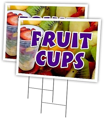 Fruit Cups 2 Pack of 18" x 24" Yard Sign & Stake | Advertise Your Business | Stake Included Image On Front Only | Made in The USA