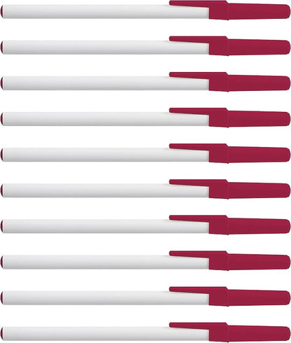 DISCOUNT PROMOS Value Stick Pens Set of 10, Bulk Pack - Blue Ink, Great for Office, School, Business, Tradeshows, Events - Burgundy Cap