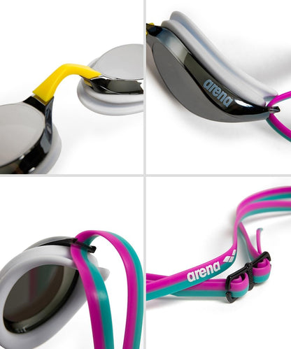 ARENA Unisex Python Racing Swim Goggles for Men and Women Anti-Fog No Leak Max Comfort Dual Strap, Mirror/Non-Mirror Lens