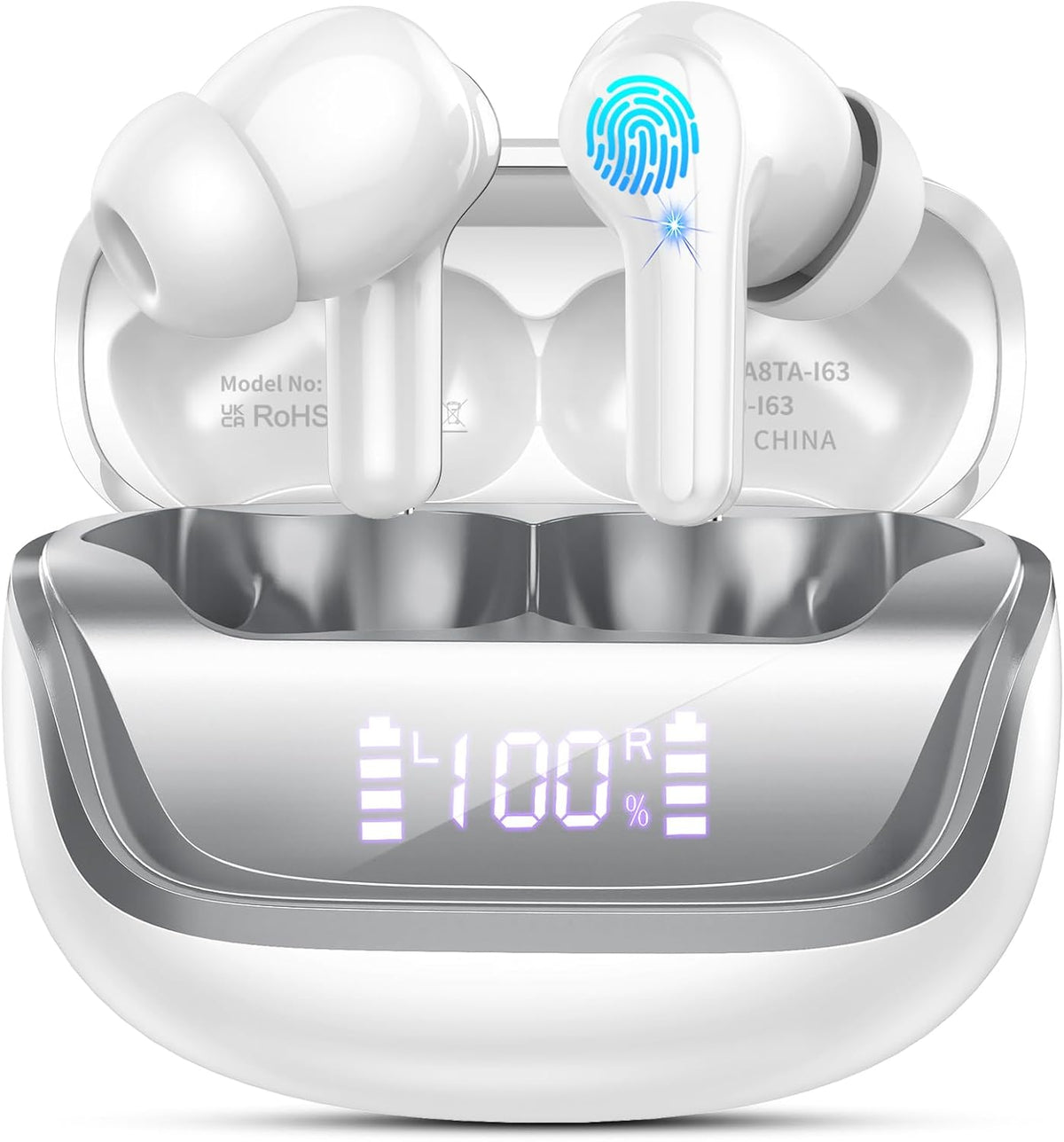 Wireless Earbuds, Bluetooth 5.4 Headphones Deep Bass Stereo, in-Ear Earphones with ENC Noise Canceling Mics, 45H Playtime Ear Buds Dual LED Display, IP7 Waterproof Wireless Headphones for Android iOS