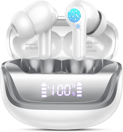 Wireless Earbuds, Bluetooth 5.4 Headphones Deep Bass Stereo, in-Ear Earphones with ENC Noise Canceling Mics, 45H Playtime Ear Buds Dual LED Display, IP7 Waterproof Wireless Headphones for Android iOS