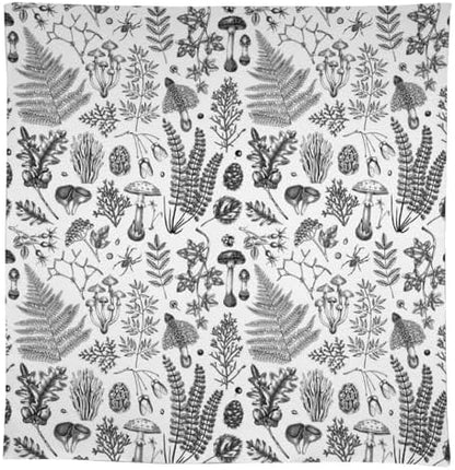 Vintage Mushroom Tablecloth, Black White Nature Forest Fern Leaves Autumn Plants Botanical Print Table Cover for Home Dining Decor Kitchen Party Outdoor 55x75in
