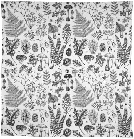 Vintage Mushroom Tablecloth, Black White Nature Forest Fern Leaves Autumn Plants Botanical Print Table Cover for Home Dining Decor Kitchen Party Outdoor 60x110in
