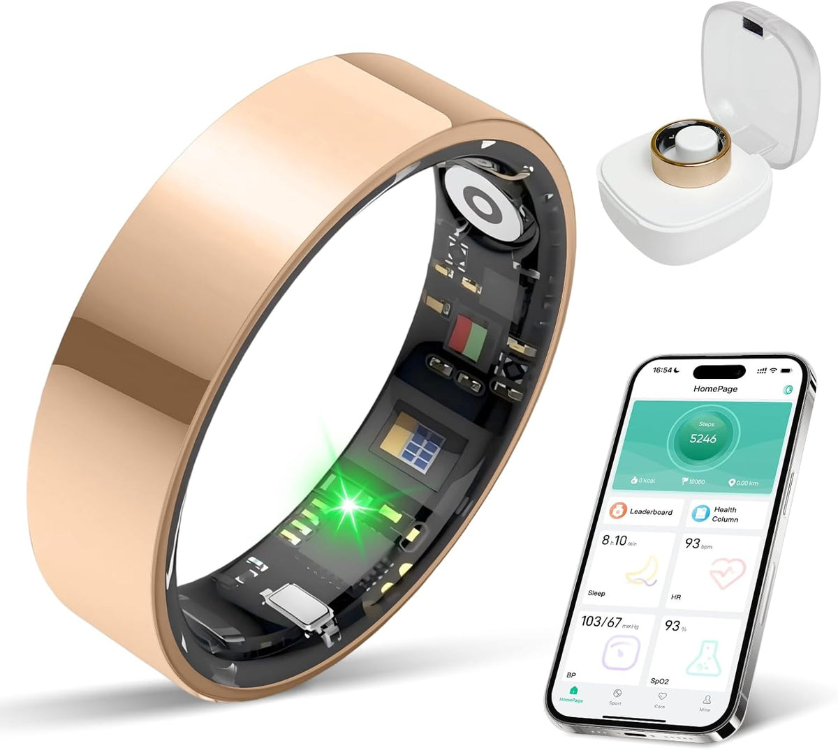 Smart Ring with Sleep Apnea Monitoring, No APP Subscription, 10-Day Battery Life, Stress/Heart Rate/Women's Health Tracker, Android & iOS Compatible (Rose Gold, 11)