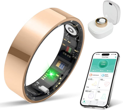 Smart Ring with Sleep Apnea Monitoring, No APP Subscription, 10-Day Battery Life, Stress/Heart Rate/Women's Health Tracker, Android & iOS Compatible (Rose Gold, 11)
