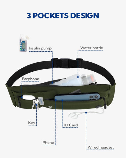 WATERFLY Running Belt Fanny Pack: Runner Marathon Jogging Waist Pack Sport Workout Exercise Fitness Phone Holder Belt for Men Women Jogger Slim Waistband