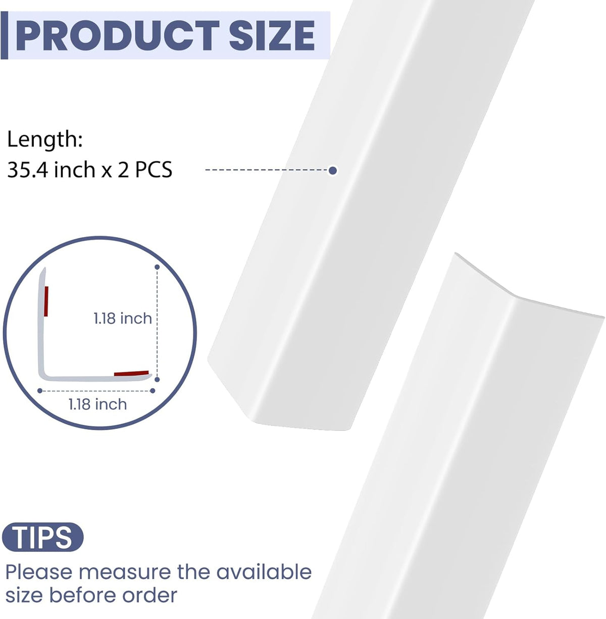 2PCS Wall Corner Protectors Guards - Self Adhesive Corner Protector & Corner Guards for Walls Edge Protection, Easy to Apply - No Tools Needed(Pure White, 35.4"x1.18")
