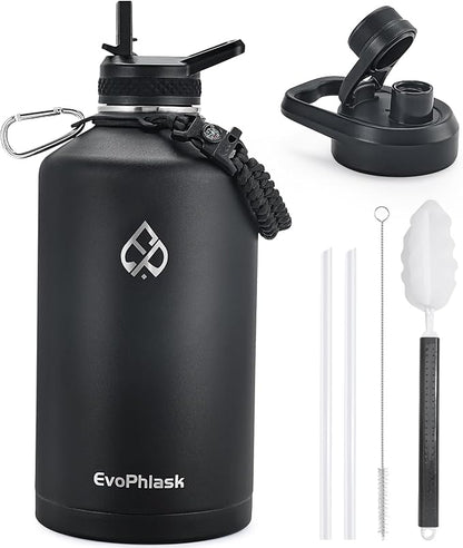 1 Gallon Water Bottle Insulated(Cold for 48Hrs), Matte Black | Stainless Steel, BPA Free, Leak Proof, 128 oz Gallon Water Jug for Sport, Hiking, Camping