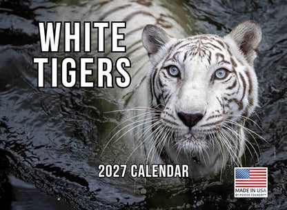 White Tiger Calendar 2027 Monthly Wall Calender 12 Month