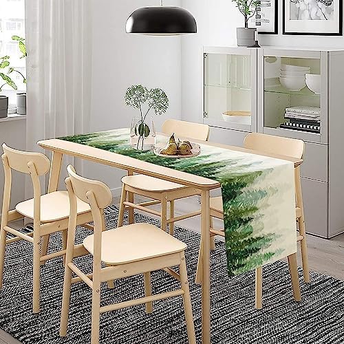 Forest Pine Trees Table Runner, Woodland Tabletop Scarf Home Kitchen Holiday Decor, Seasonal Farmhouse Rustic Dining Decorations Party Supply 13 X 90 Inch